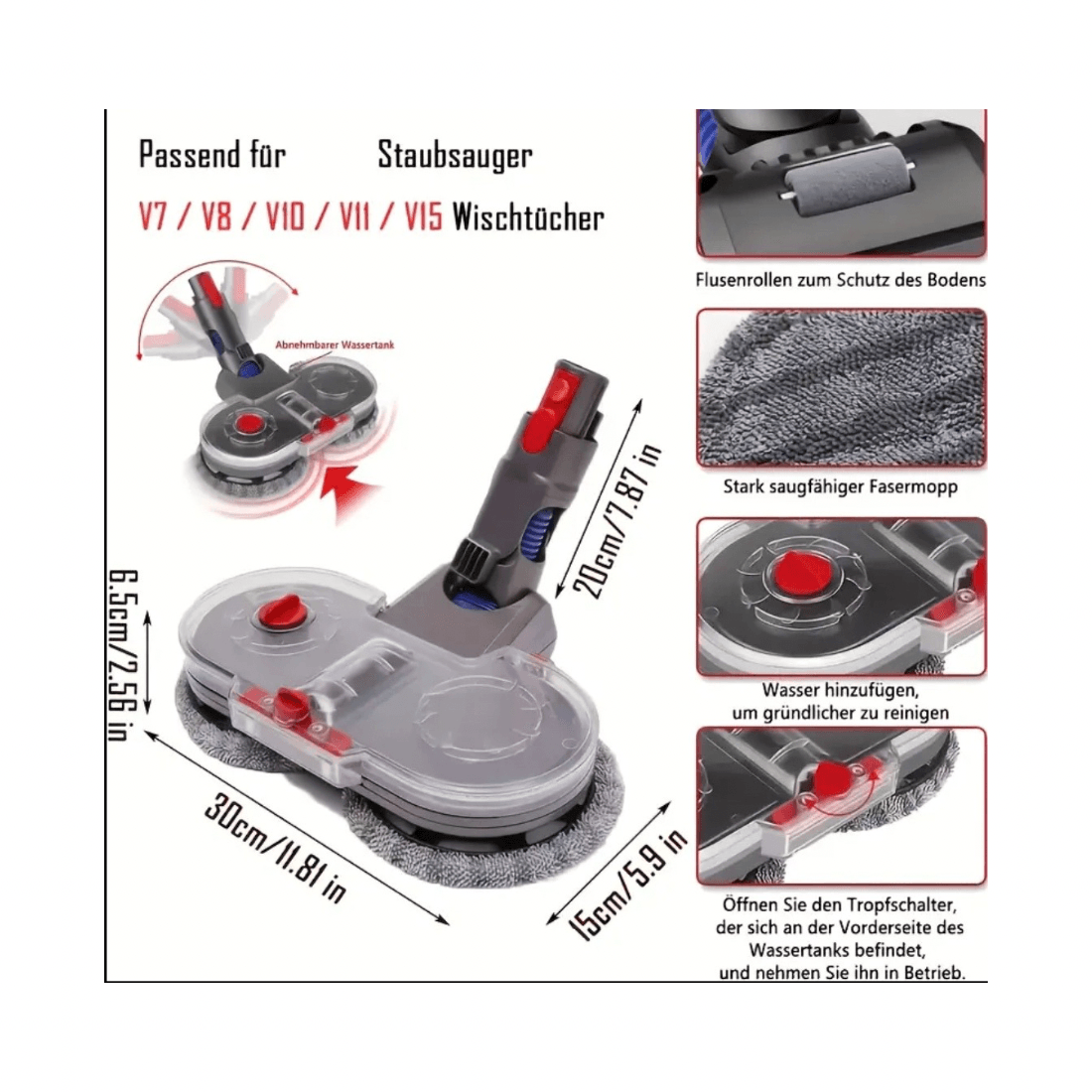 رأس ممسحة مكنسة دايسون | مع 2 قطعة موب ل V15 V7-V8-V10-V11-SV12-SV14 - الصورة 7