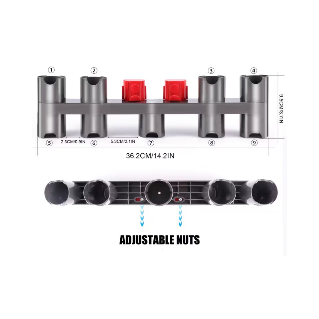 حامل مكنسة دايسون | حامل ملحقات بفتحات 9 لمنفضة Dyson | متوافق مع موديلات V7، V8، V10، V11، V15 - الصورة 4